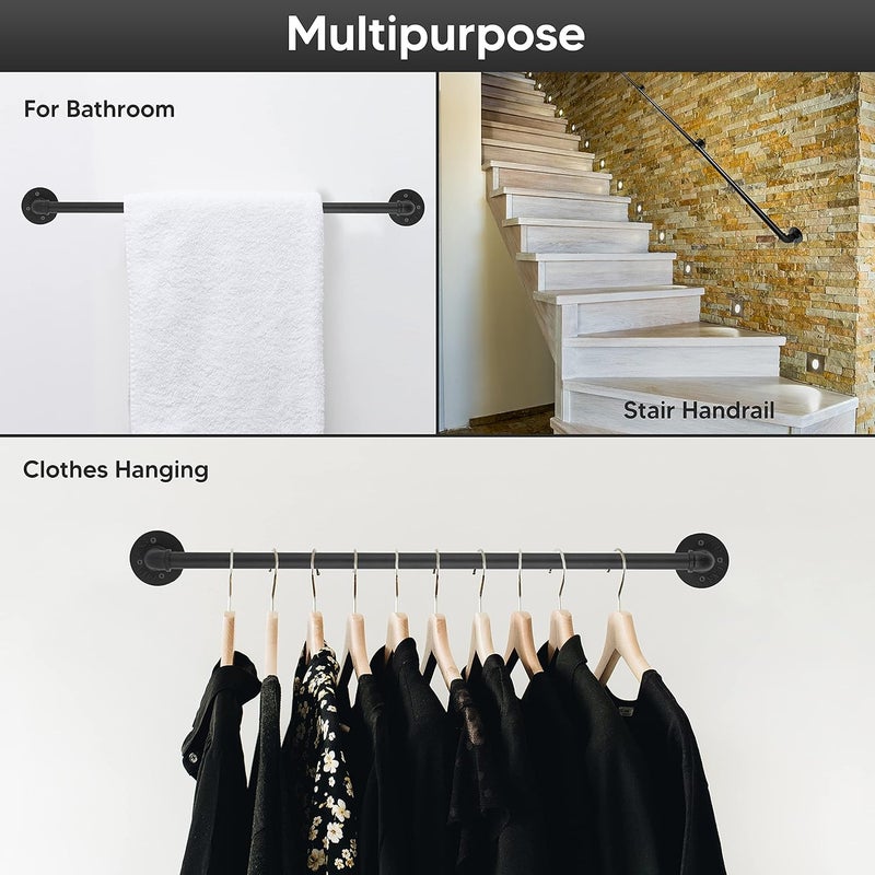 Senmit Handrail for Indoor Stairs - 8 Feet Wall Mount Industrial Iron Pipe - Metal Railing Non-Slip Grab Bar - Stairs Porch Deck Hand Rail Matte Black - Image 5